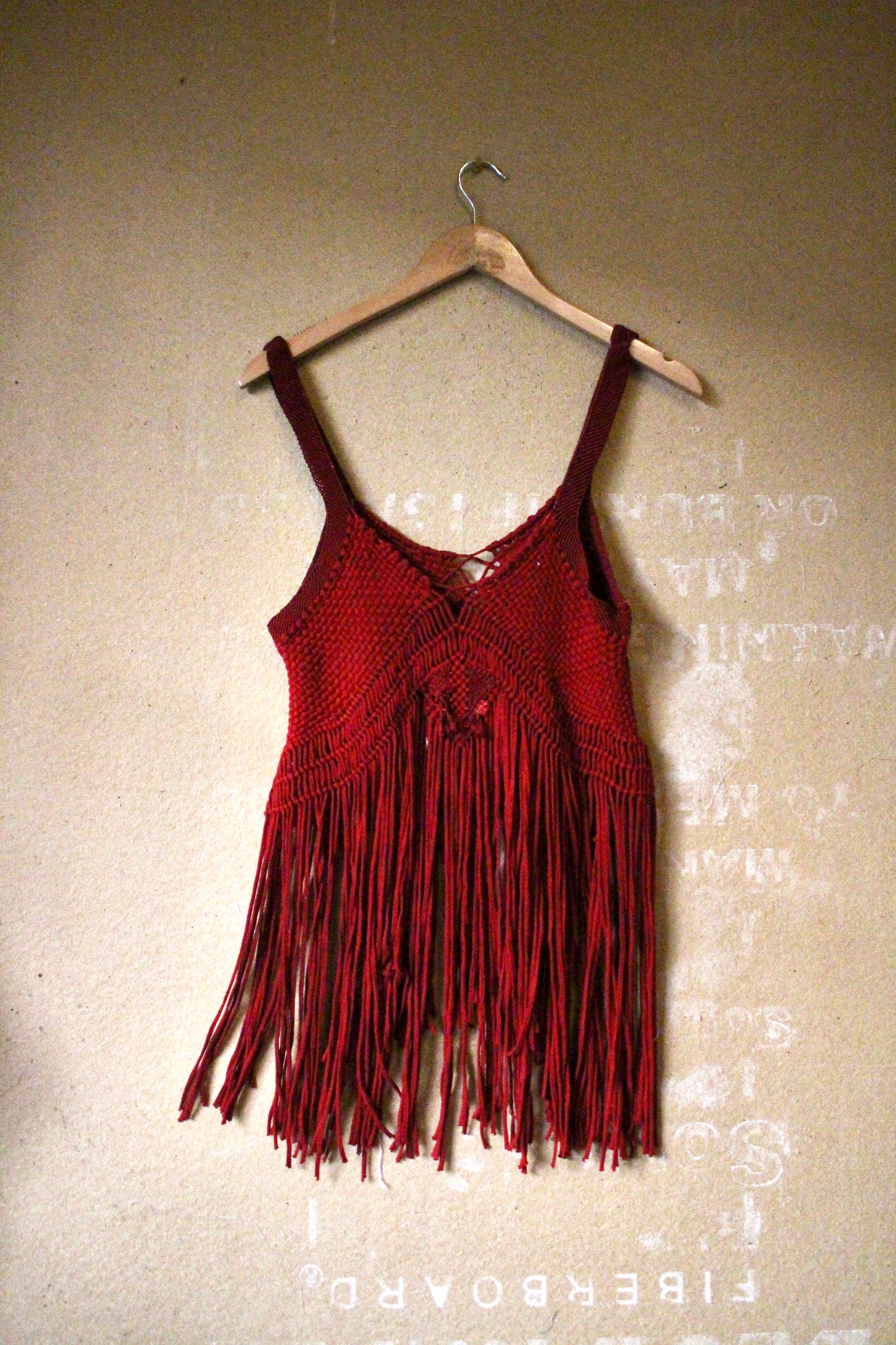 Fits XS-Small - OOAK Spicy Macrame Top - Vintage Made in Mexico Hand Macramed-Hand dyed