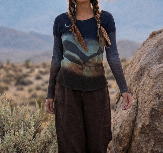 XS - Midnight Mountain hike Long sleeve top - 100% Cotton - Deadstock fabric