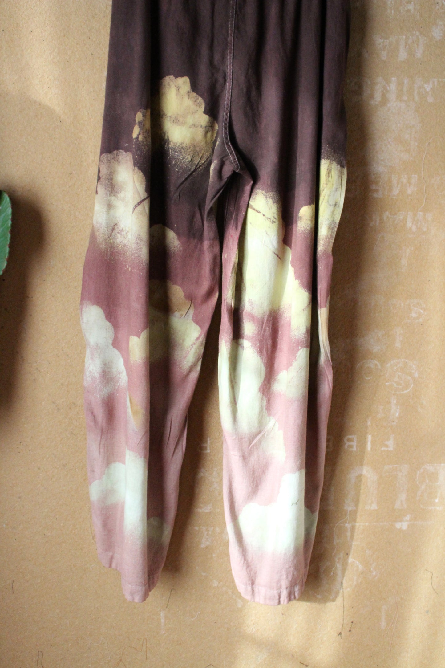 XL -55 linen 45 rayon Mauve Cloudy Skies - Temple Swirl - Regenerazhinh Upcycled Pants