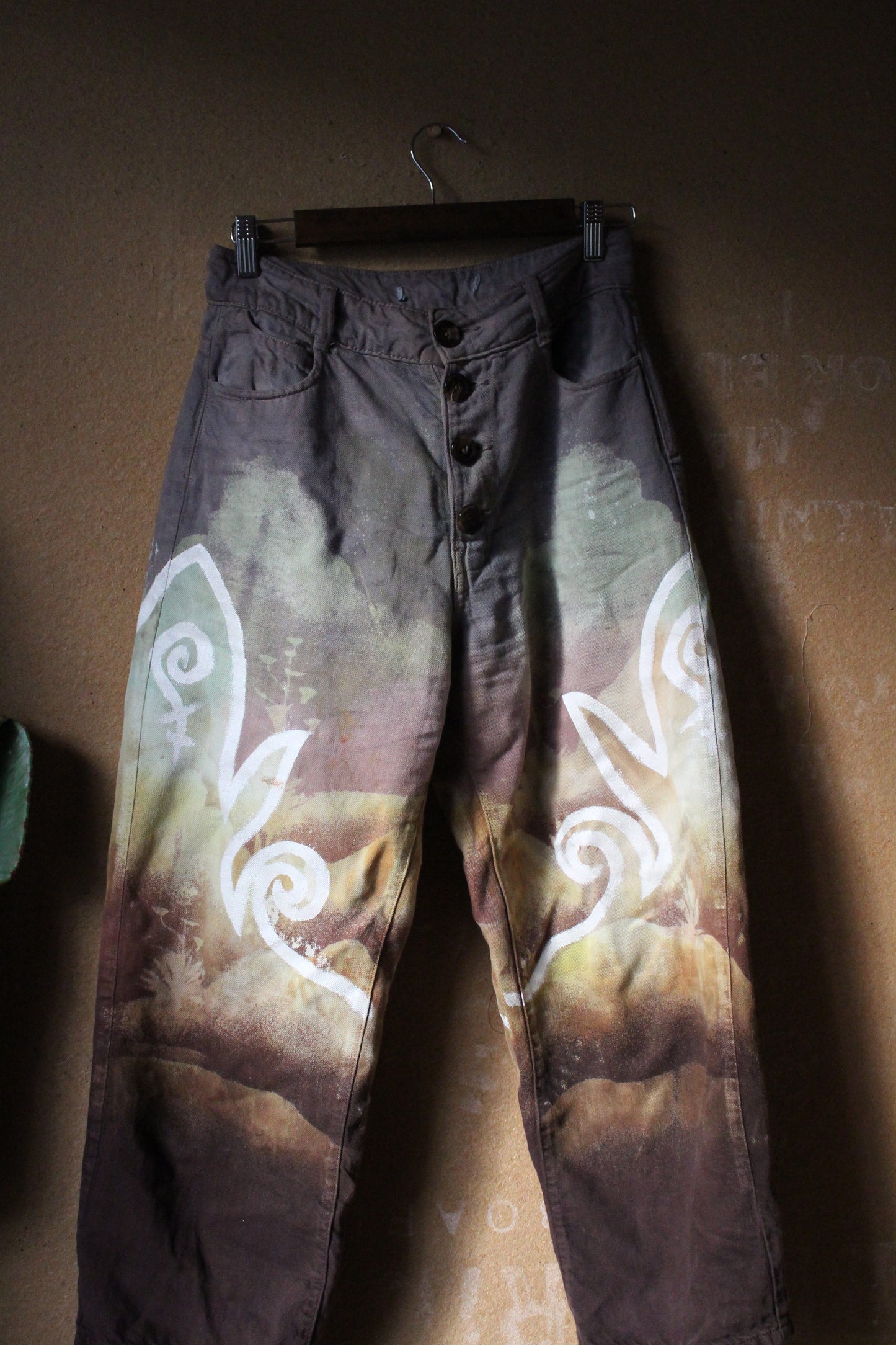 4 Pants OOAK -SIZE: 4- Lavendar Skies Landscape - 62% cotton 38% linen-Temple Swirls- Regenerazhinh Upcycled Pants