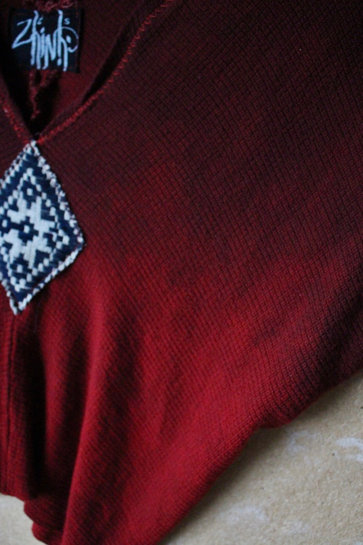 Charcoal Embers Henka Top -Fits XS/S Integration - 70's Handwoven Hmong hill patch center