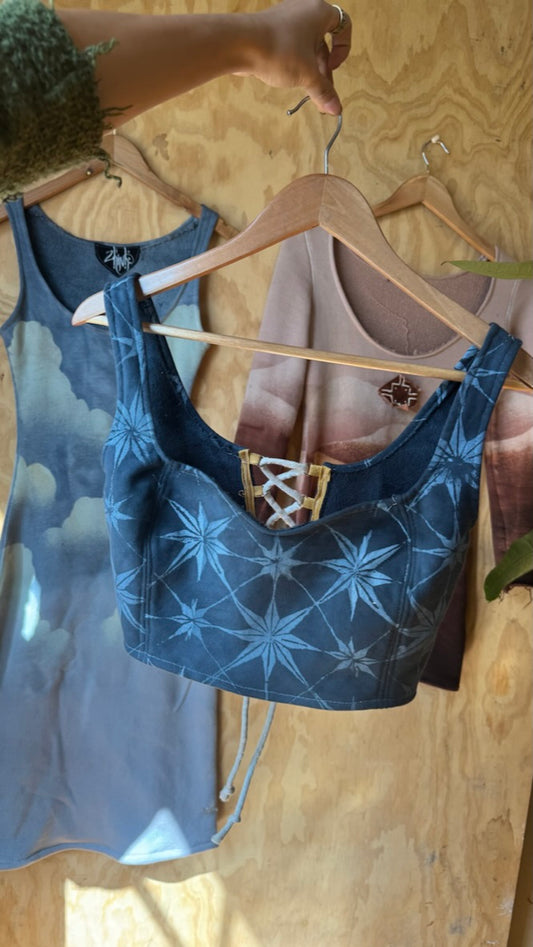 Moroccan Tiles Corset Top- Small - Cotton french terry dead stock fabric