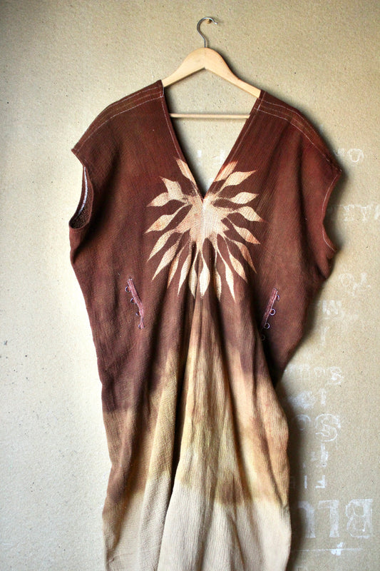 New! RTS (ready to ship) Solar Sun Dress Henka Dress -Fits S/M/L/XL -Midi - Tie back Rope- 100% open weave cotton -deadstock fabric