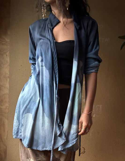 S/M Organic Lotus agricultural waste Midnight Cloudy Skies wrap top - hawk