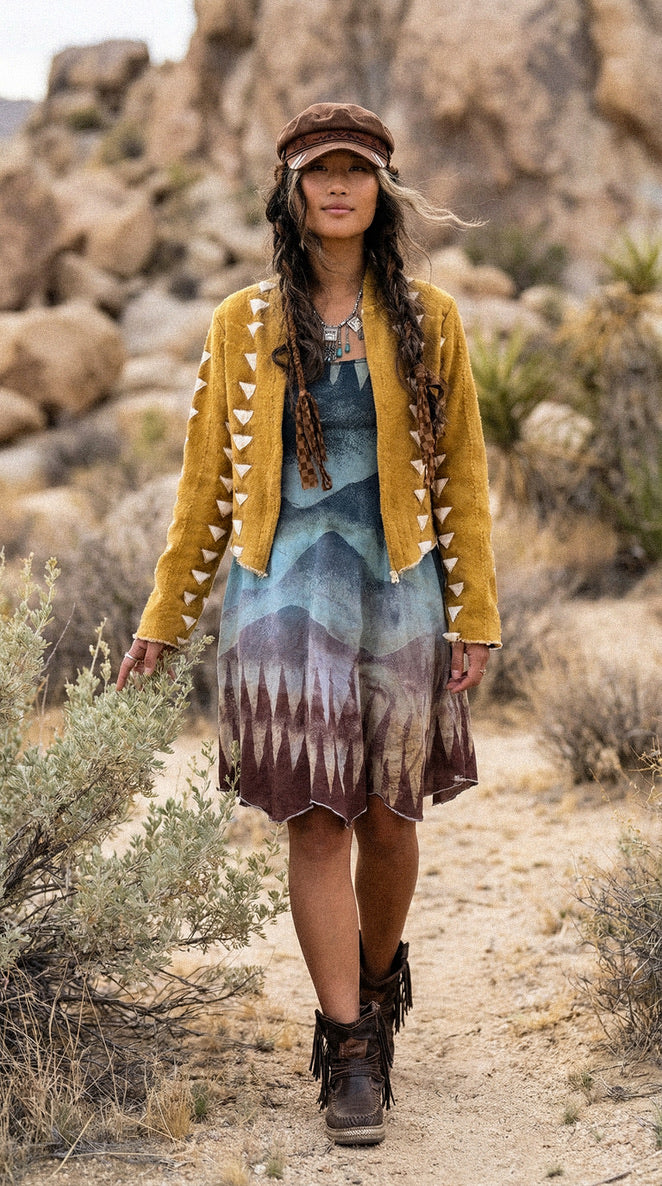 XS/S - Mountain Dreamscape - 100% Cotton Gauze - Lightweight - Upcycled Dress