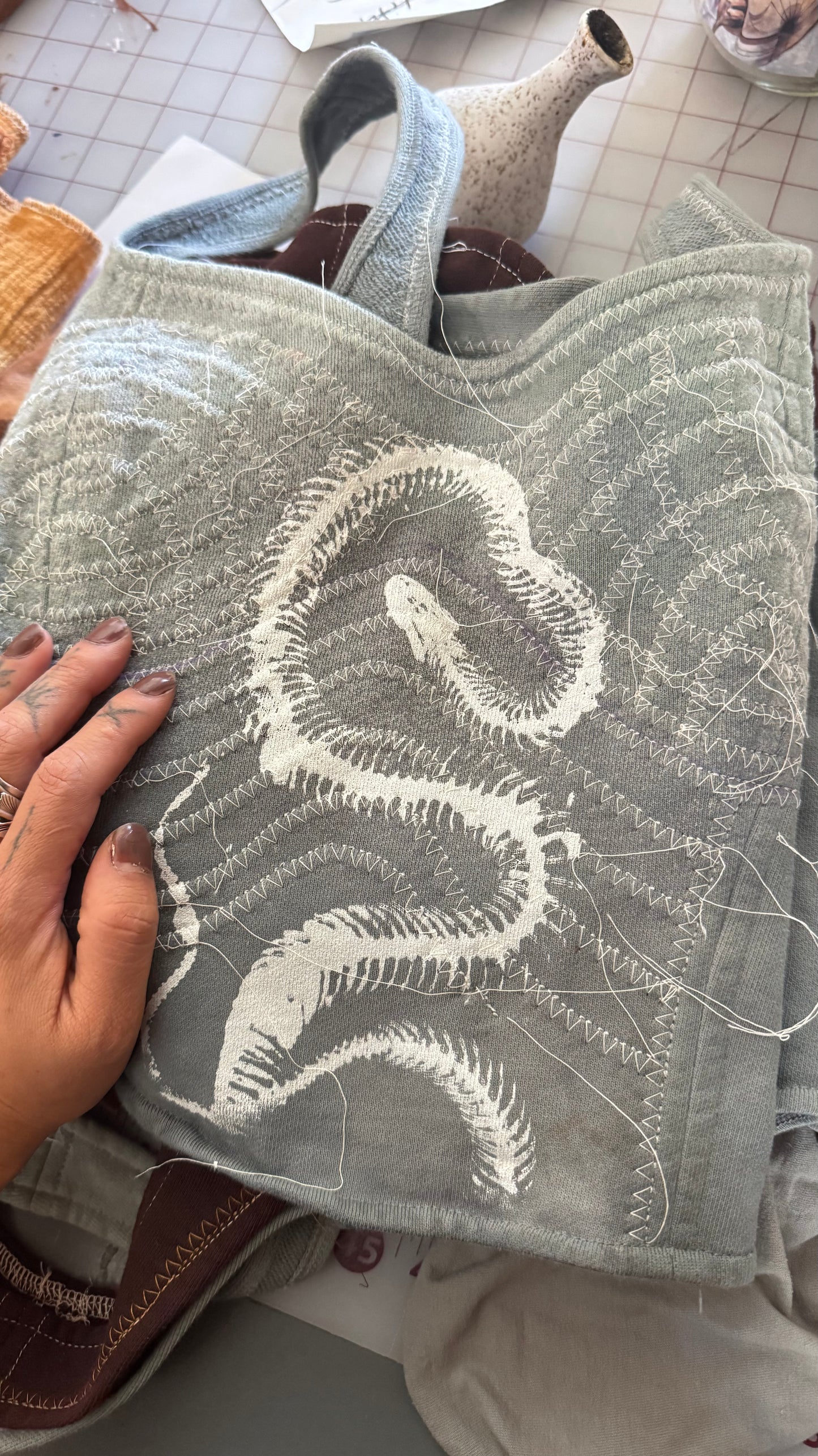 XS - Serpent Bones Ciontinuum- Light Blue Corset Top- Full Length - 100% Heavy Weight Cotton French Terry - Deadstock Fabric (Copy)