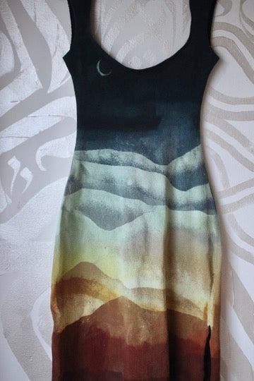 S/M - Poly Chrome Settings Landscape short Dress - Thick strap - 100% heavy weight knotted cotton - hearty