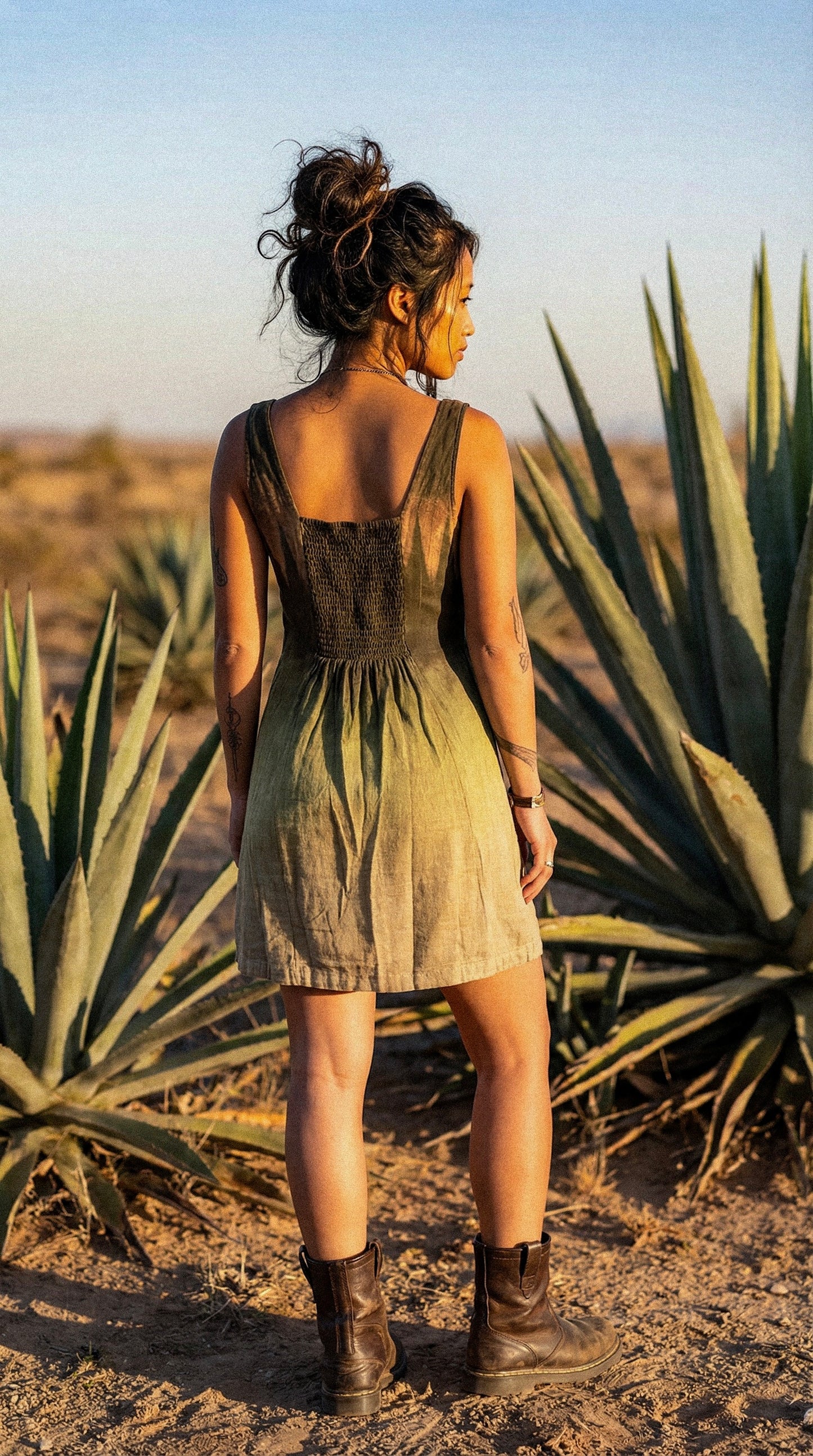 Small/Medium - Agave Tendrals Mini Dress - OOAK- Upcycled- 55% Linen 45% Rayon- Regenera-zhinh