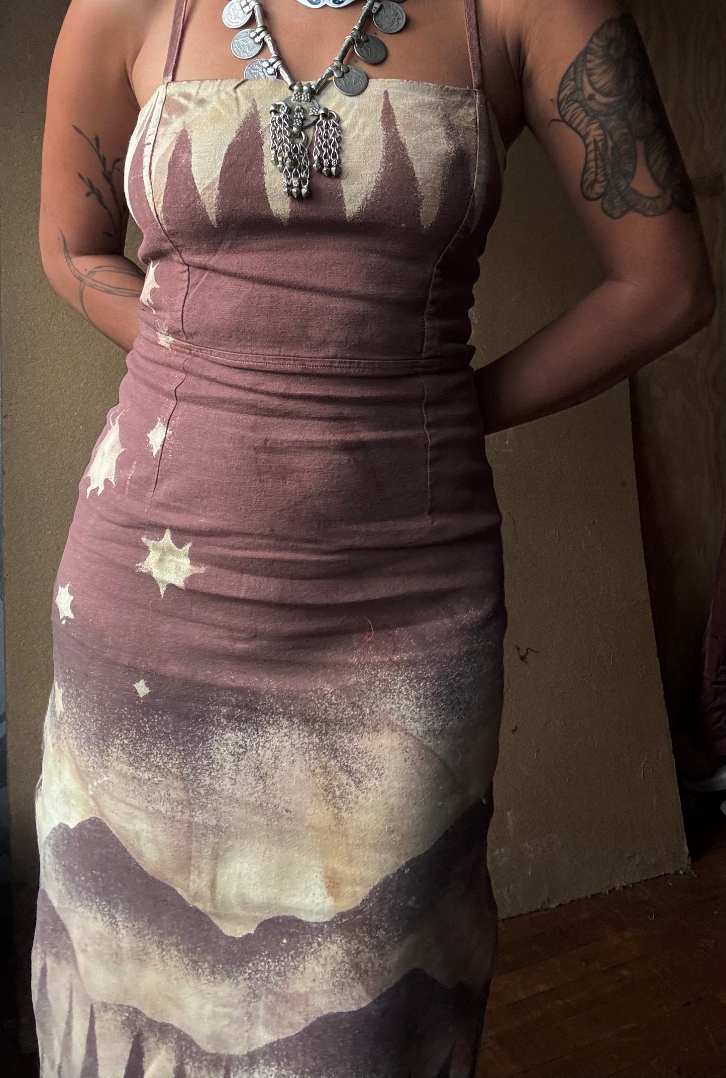 New! Dusty Rose Currents Dress- Upcycled - Regenera-zhinh-Stretchy- 50% Linen 48%Rayon 2 % Spndx