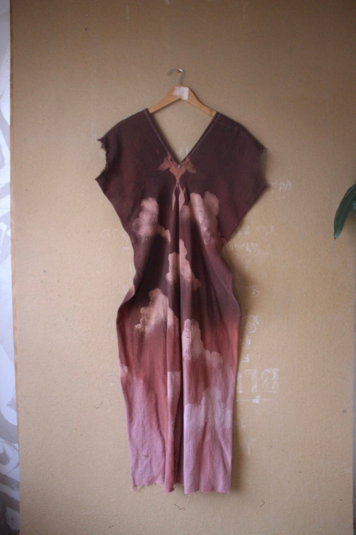 S/M/L Deep Mauve Heart Burst - Henka Dress - 100% Cotton Deadstock -Tie Back Open Weave Fabric - Long Maxi (on 5.5ft model)