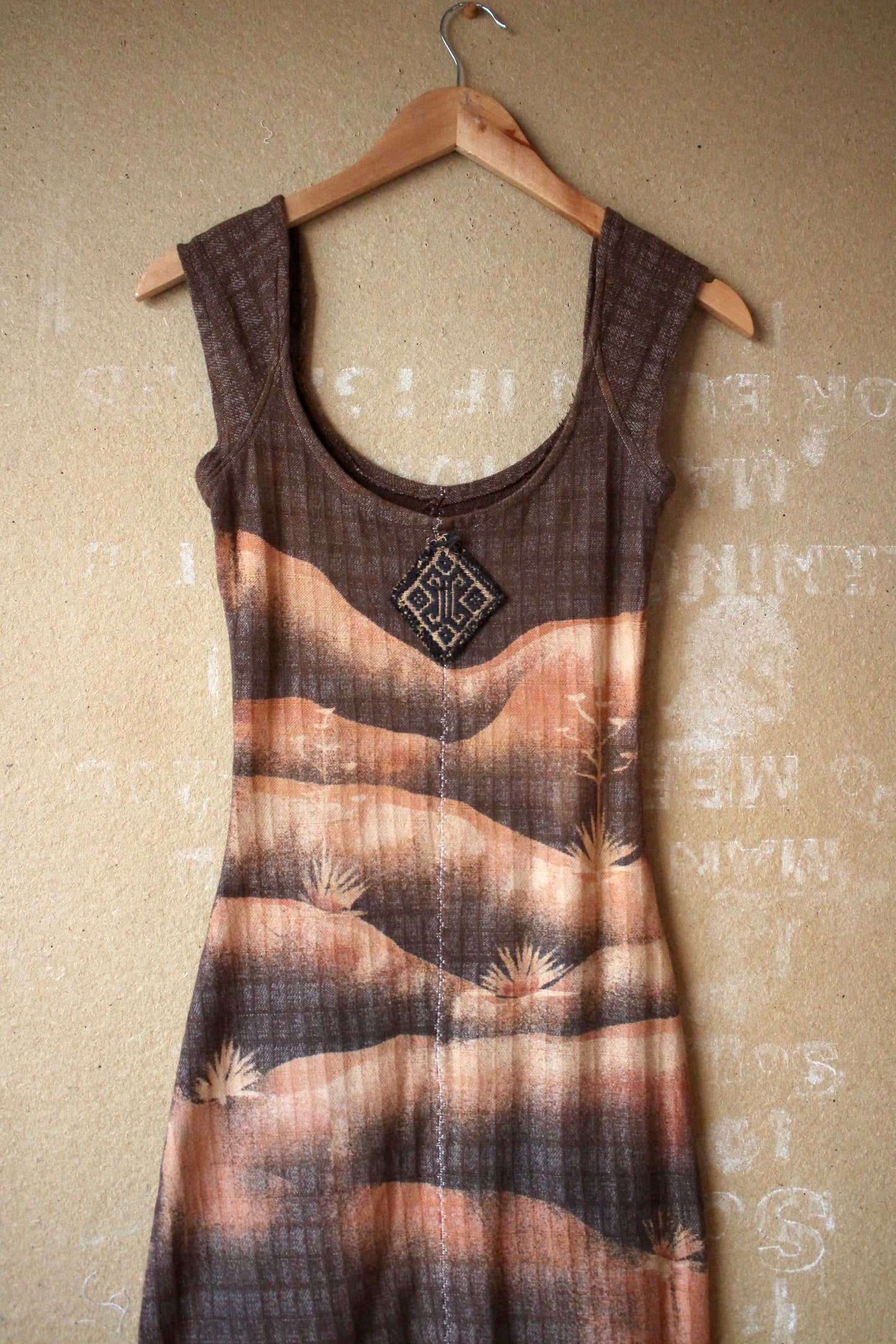 Small - OOAK Integration - Dark Brown Agave Fields Dress - 100% Gridded Woven Cotton - Deadstock - Super unique gridded textured fabric