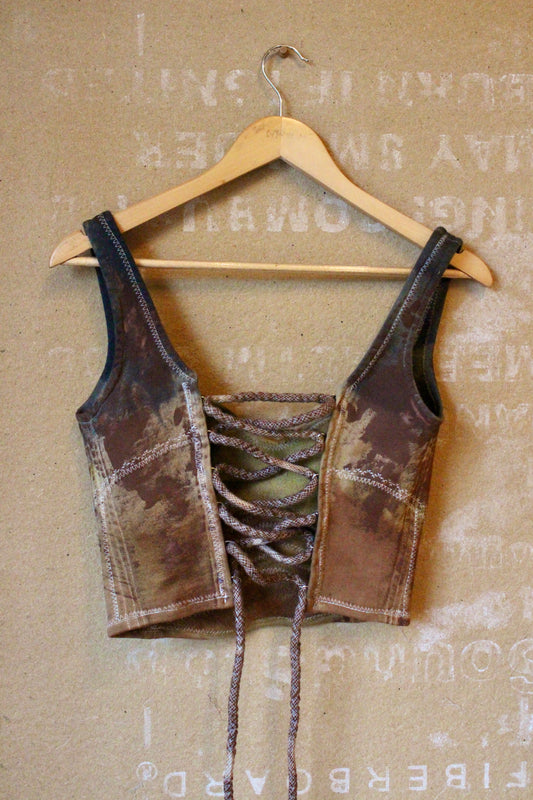Medium - OXIDATE Corset top - Thick Durable Organic Cotton french terry- Handpainted and over stitched details