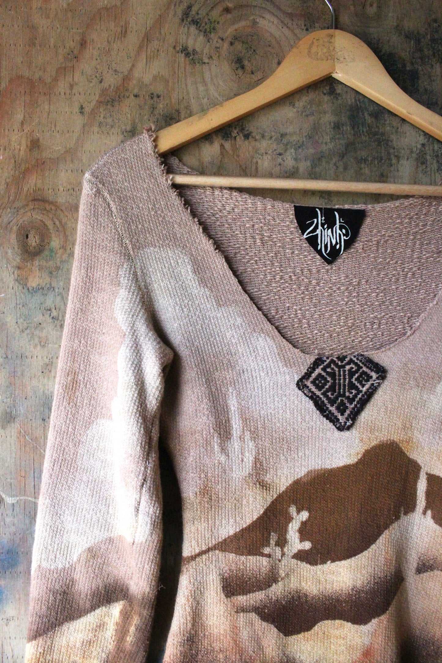 Small- Desert Risings MINI Sweater Dress - Thick French terry - Wit vintage hmong tribe handwomen tapestry