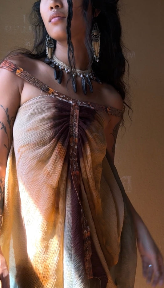 S/M- OOAK - Feather Drape Top - Reversible 100% Silk Chiffon ( deadstock)