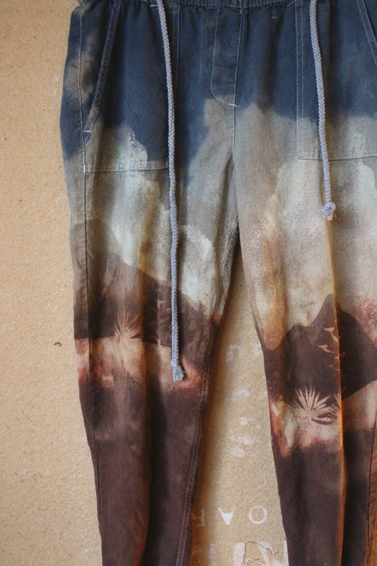 Small High Desert Landscape Pants - 100% Cotton - Upcycled - Rope tie waist