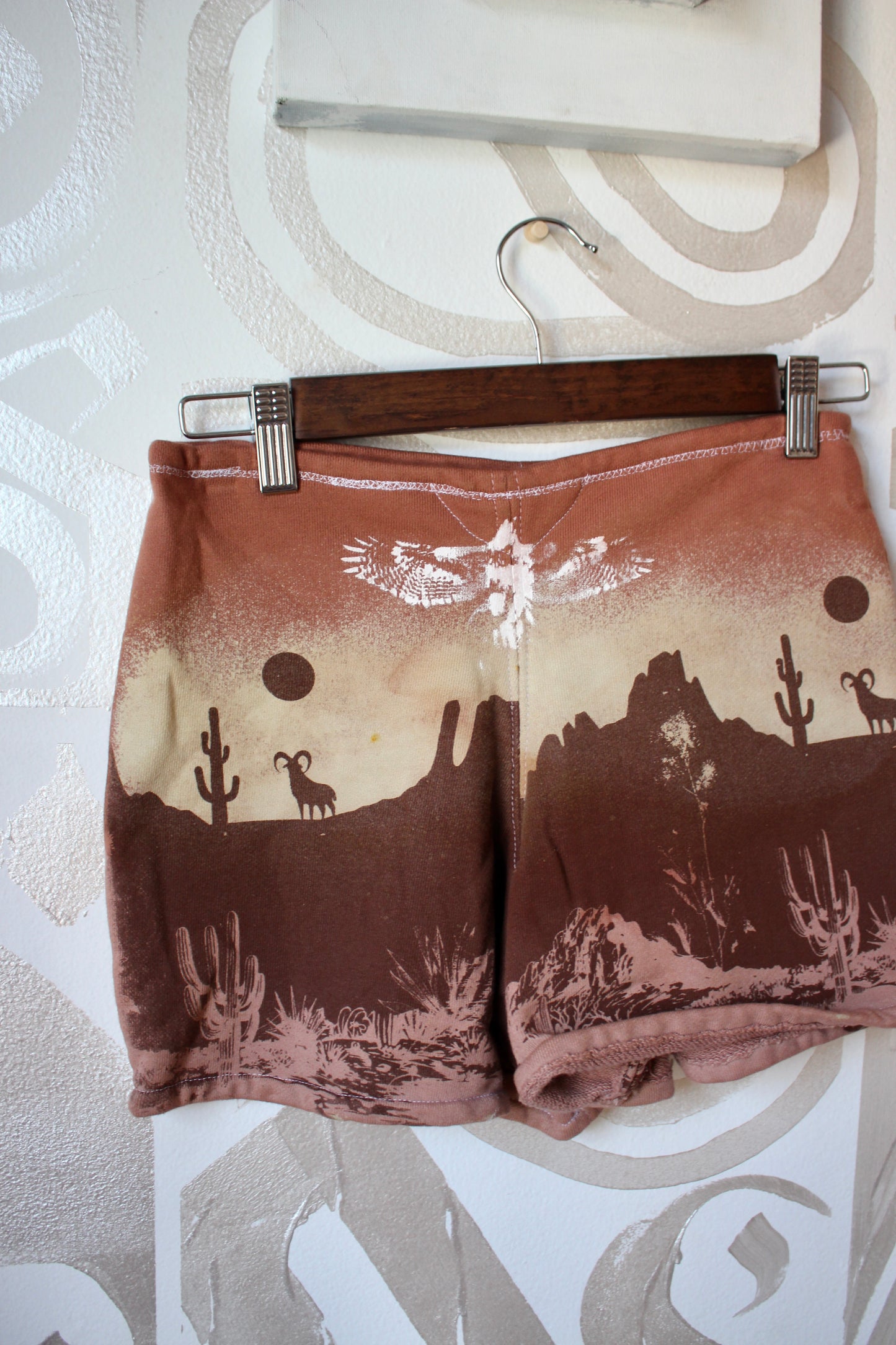MEDIUM- Desert Sweat Shorts 4 - Hand embroidered details, Screen printed, Hand dyed- One of a kind (Copy) (Copy) (Copy)