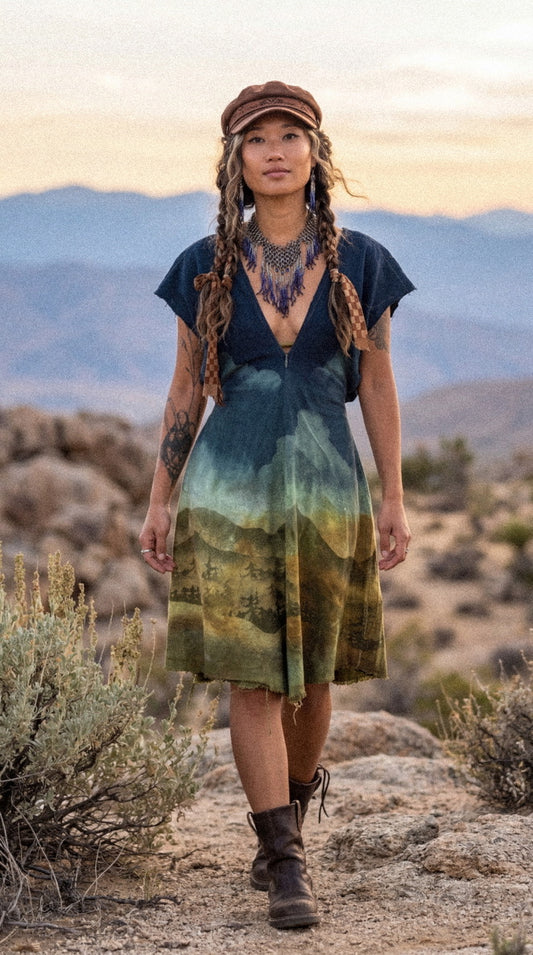 Regular Size - (small/medium/Large ) Mountain Hike -Midi Henka Dress - 100% Kala Cotton - transformable