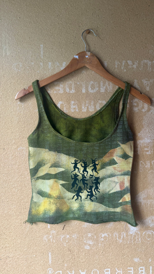 New! Small- Emerald Celebration of Life Print Tank top- 100% cotton gridded textured- deadstock fabric OOAK