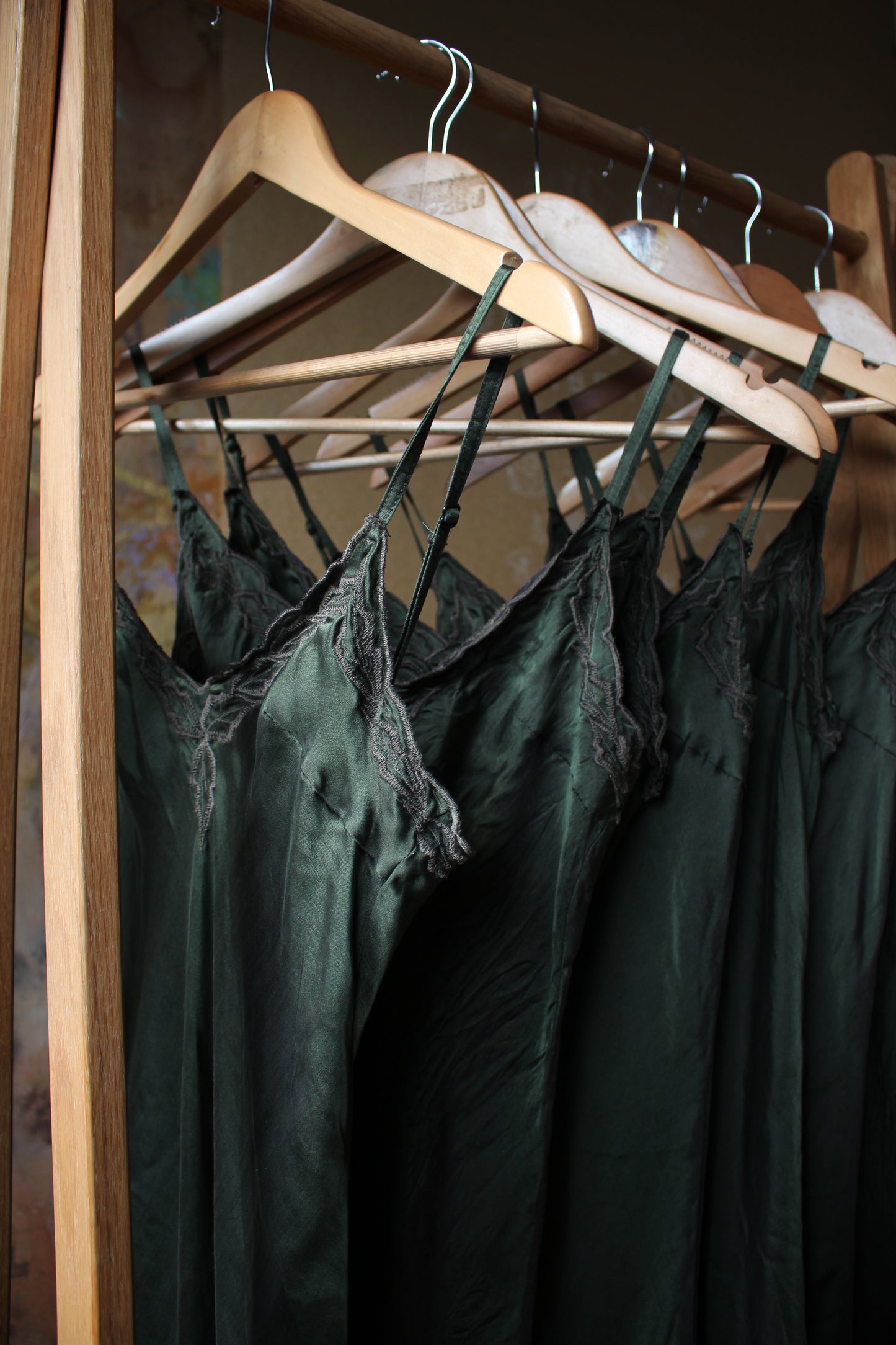Made to Order- Blue Depths/Green Shiso Embroidered Silk Bias Dress- 3-4 weeks Mto- Mini or Midi Handmade in Hanoi Vietnam