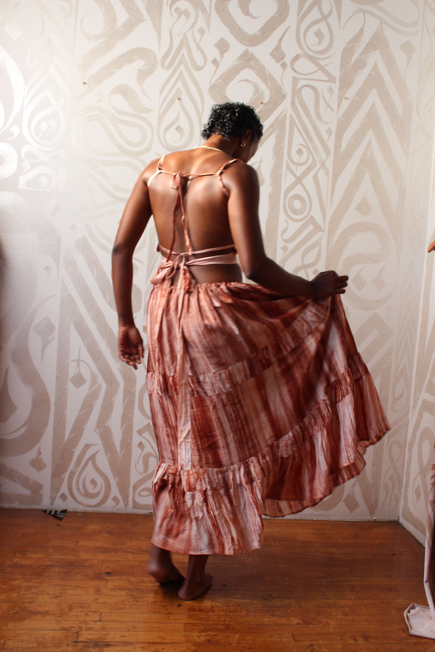 Zhinh Rise RTS MAXI SKIRT- 3 COLORWAYS Scrunch Skirt for Matching Set - Lapis Lazuli/Sand Stone/Black Obsidian -Made to Order 3-4 weeks- 100% Vietnamese hand loomed silk - hand dyed