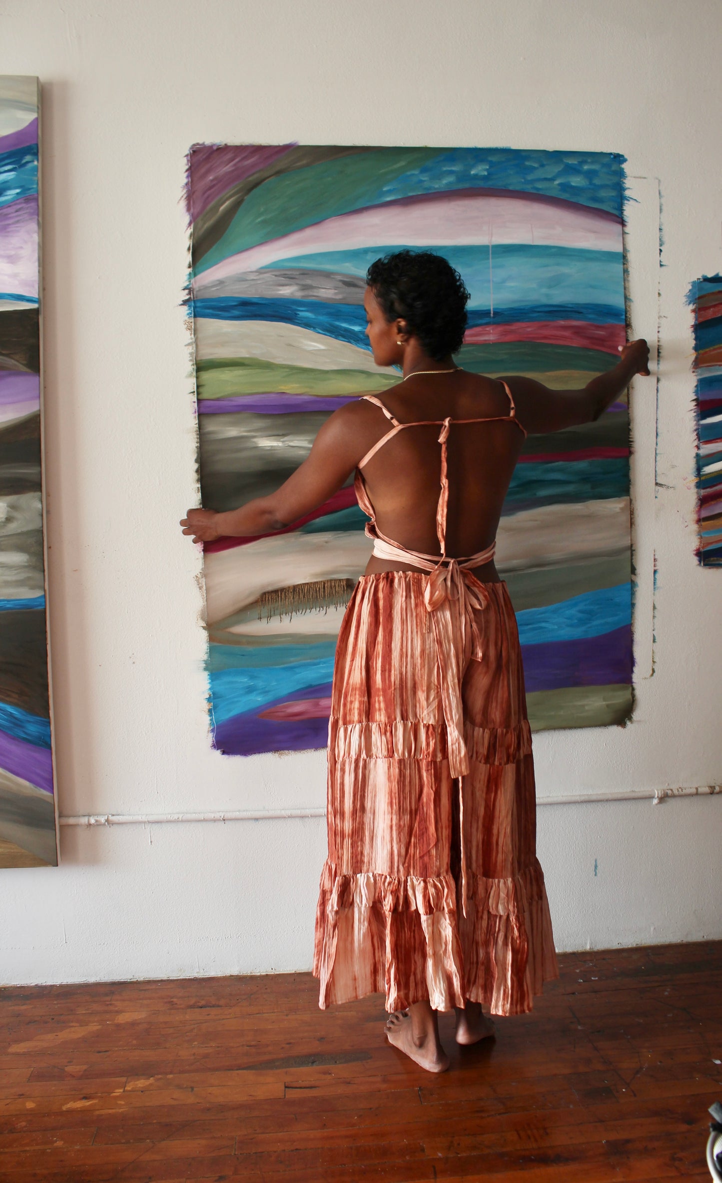 Zhinh Rise RTS Scrunch MAXI SKIRT- 3 COLORWAYS Scrunch Skirt for Matching Set - 100% Silk- Lapis Lazuli/Sand Stone/Black Obsidian -Made to Order 3-4 weeks- 100% Vietnamese hand loomed silk - hand dyed