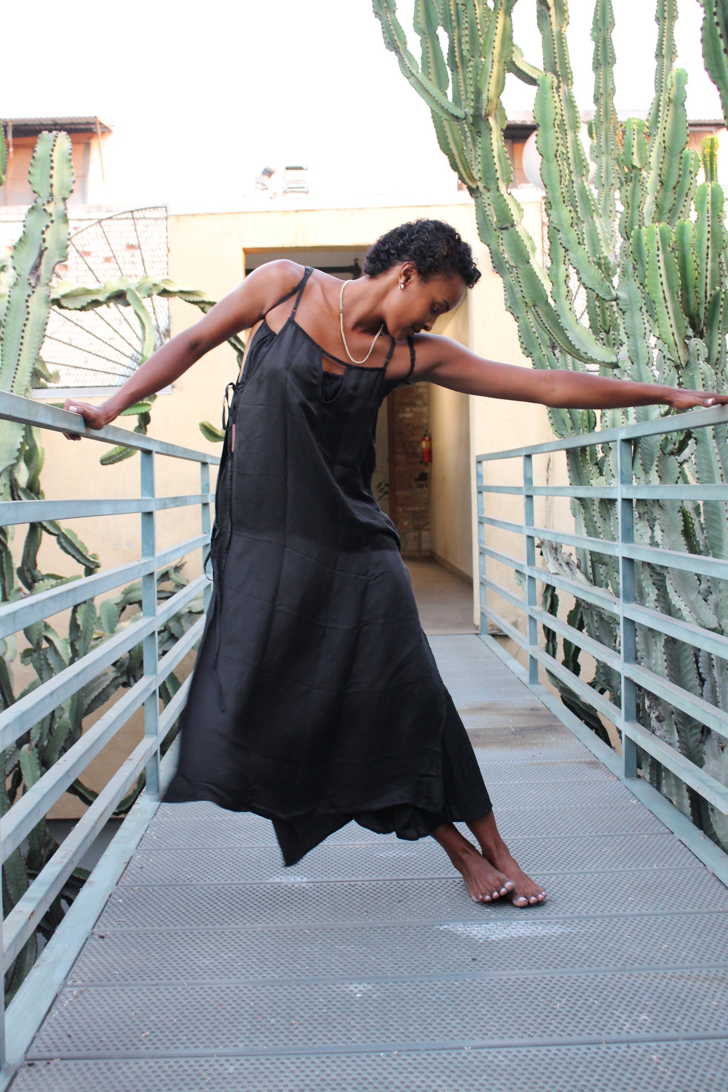 Ready to ship- Black Obsidian- The Zhinh-Dai Dress -Reversible color and neckline- Made in Hanoi, Vietnam