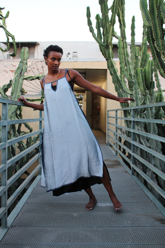 Pre- Order Moon Light Blue-- The Zhinh-Dai Dress -Zhinh Rise-Reversible color and neckline