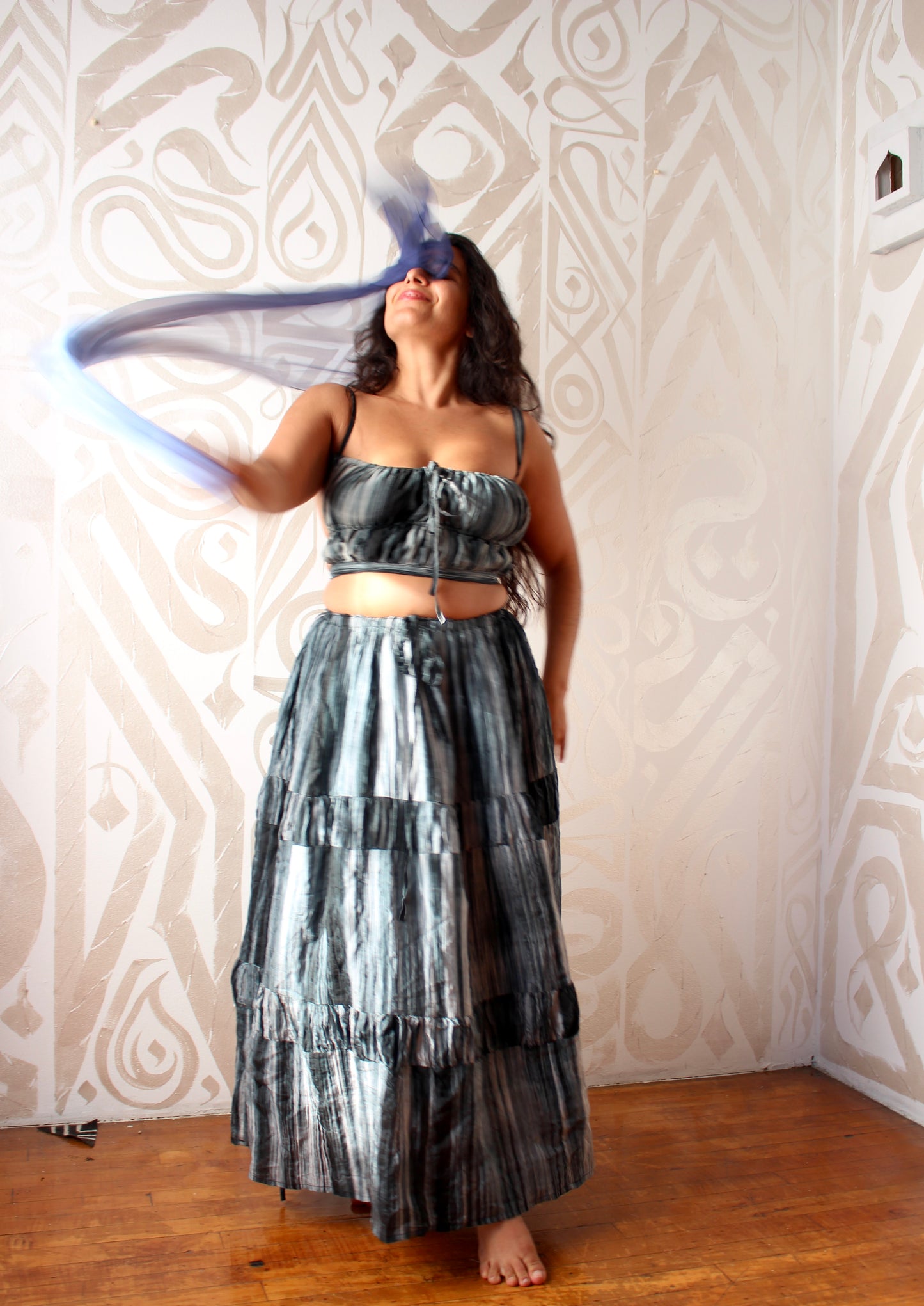 Zhinh Rise RTS MAXI SKIRT- 3 COLORWAYS Scrunch Skirt for Matching Set - Lapis Lazuli/Sand Stone/Black Obsidian -Made to Order 3-4 weeks- 100% Vietnamese hand loomed silk - hand dyed