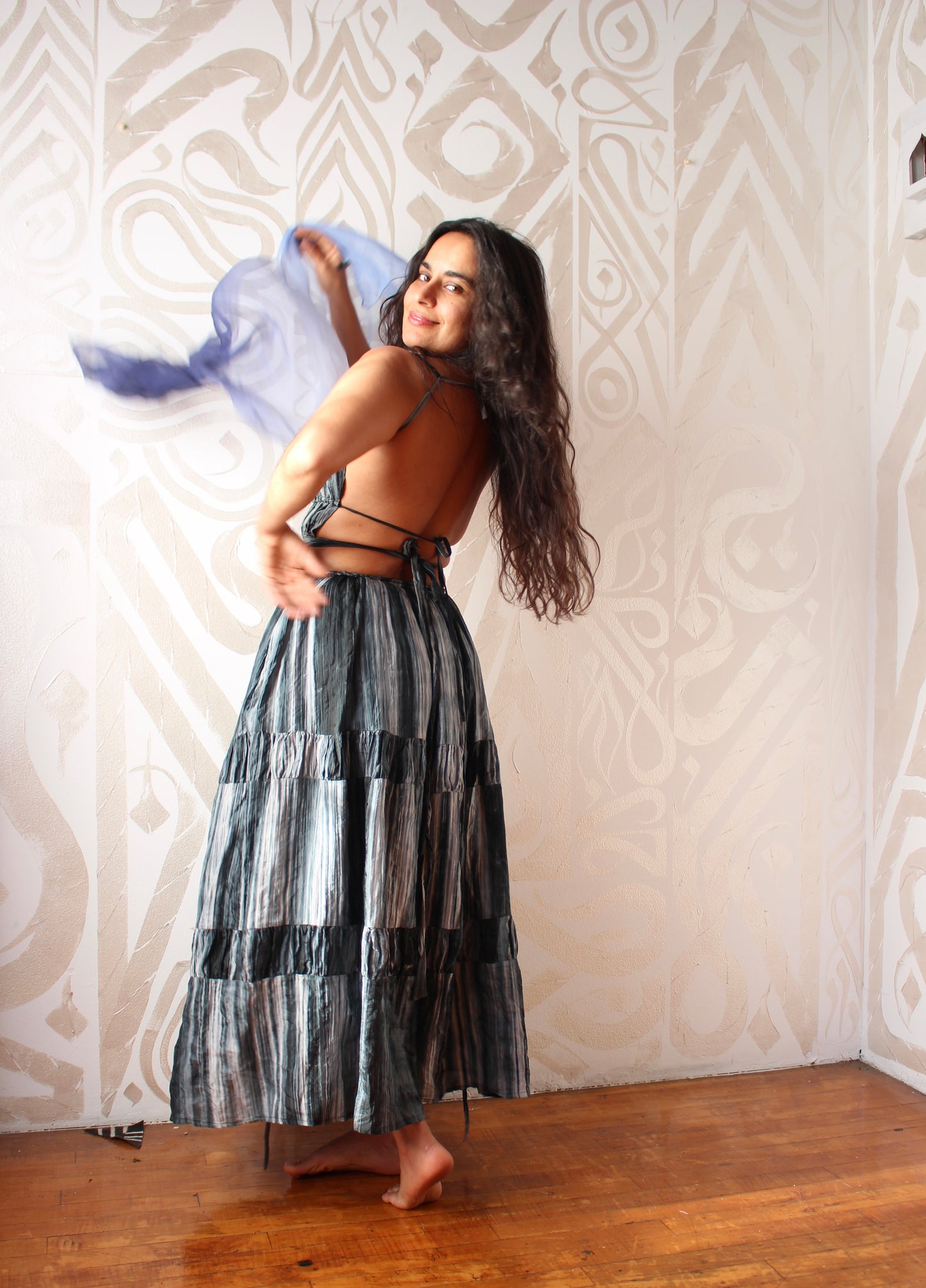 Zhinh Rise RTS MAXI SKIRT- 3 COLORWAYS Scrunch Skirt for Matching Set - Lapis Lazuli/Sand Stone/Black Obsidian -Made to Order 3-4 weeks- 100% Vietnamese hand loomed silk - hand dyed