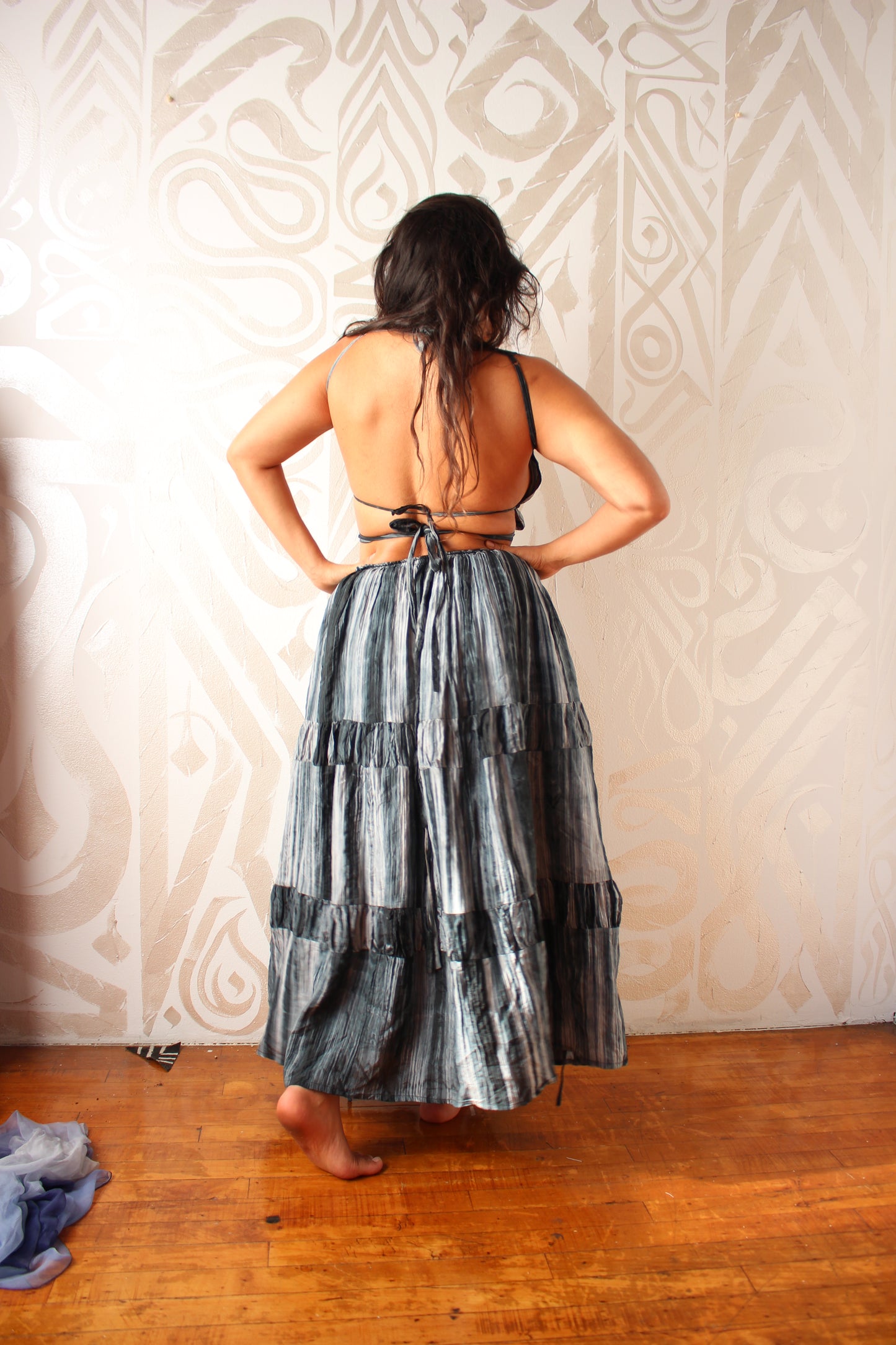 Zhinh Rise RTS MAXI SKIRT- 3 COLORWAYS Scrunch Skirt for Matching Set - Lapis Lazuli/Sand Stone/Black Obsidian -Made to Order 3-4 weeks- 100% Vietnamese hand loomed silk - hand dyed