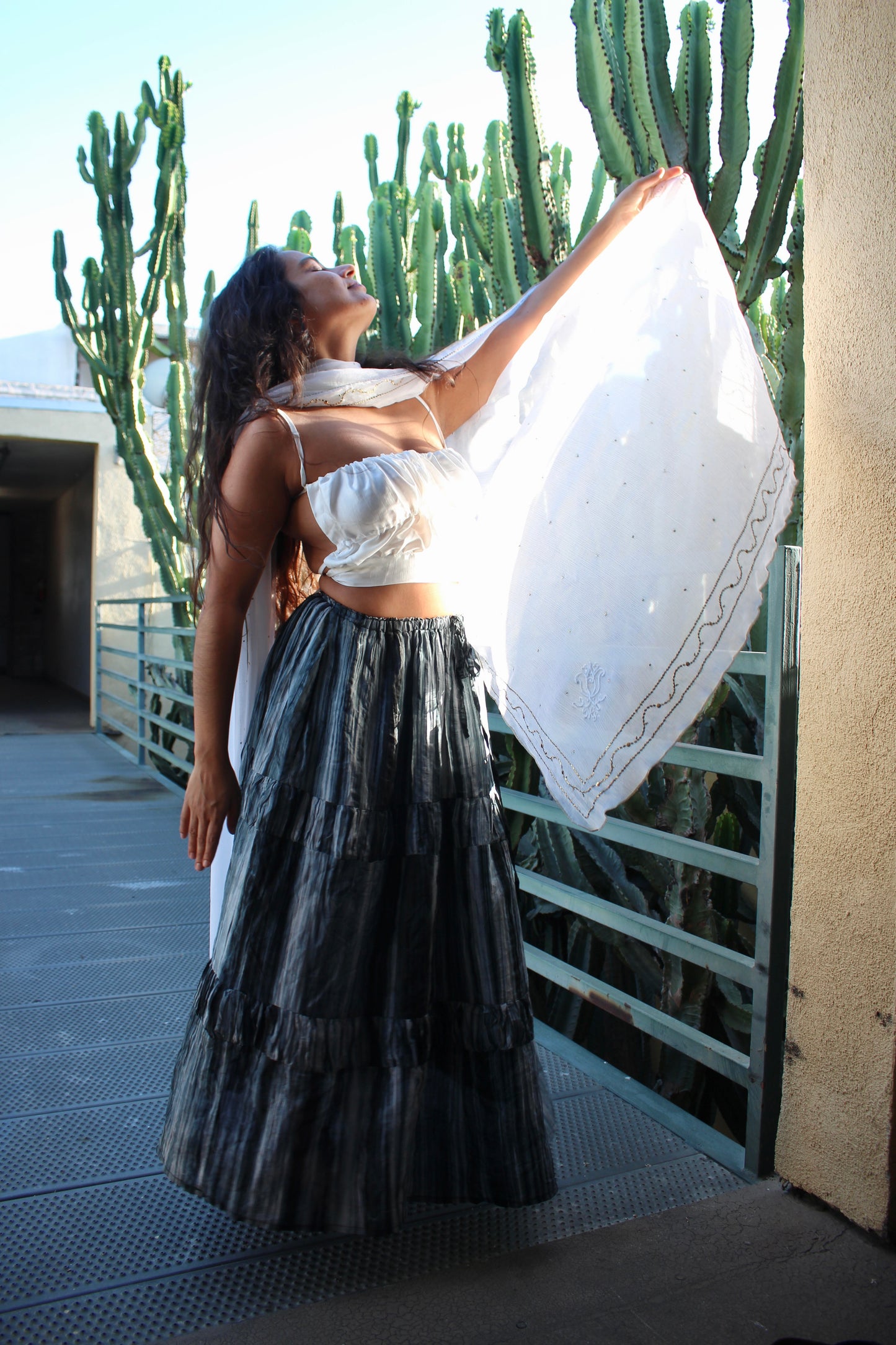 Zhinh Rise RTS MAXI SKIRT- 3 COLORWAYS Scrunch Skirt for Matching Set - Lapis Lazuli/Sand Stone/Black Obsidian -Made to Order 3-4 weeks- 100% Vietnamese hand loomed silk - hand dyed