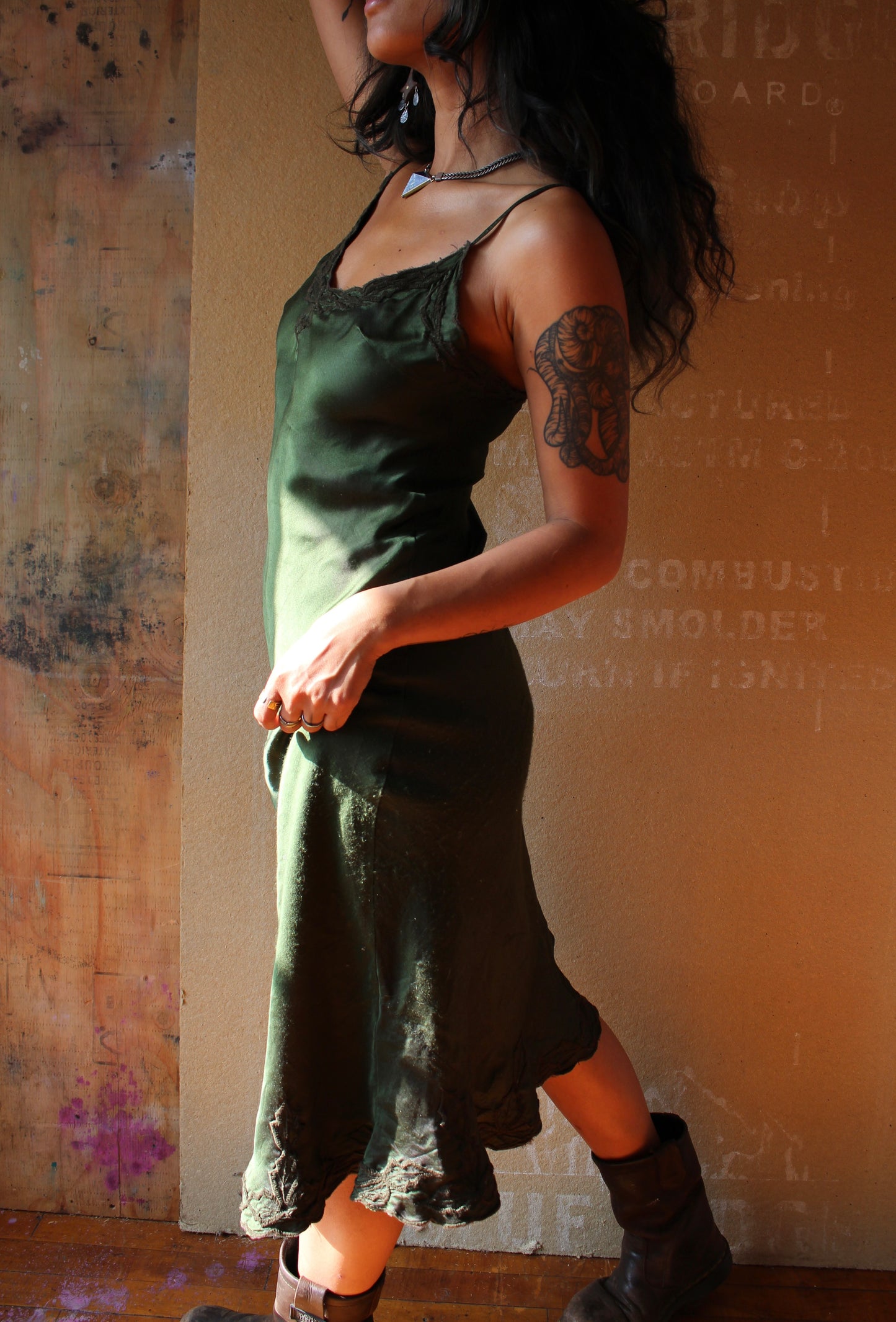 Made to Order- Blue Depths/Green Shiso Embroidered Silk Bias Dress- 3-4 weeks Mto- Mini or Midi Handmade in Hanoi Vietnam