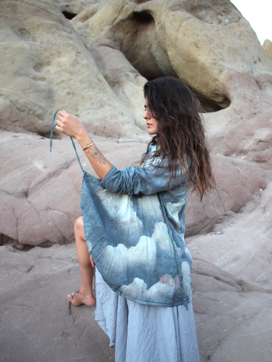 Pre-Order- BLUE CLOUDY SKIES Wrap Top/Cover Up S/M-M/L-- Made to order- Choose your Plant Medicine Fabric
