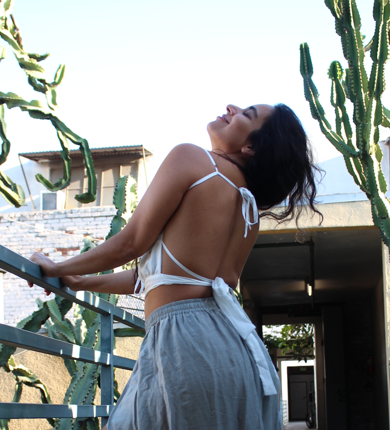 Black or White- Scrunch Crop Top -Pair with a Matching Skirt 100% Vietnamese hand loomed silk