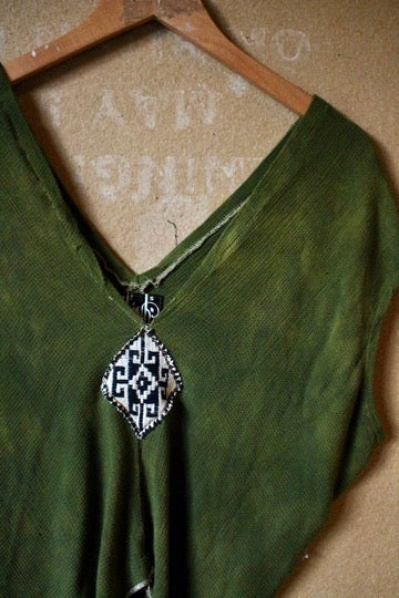 XS/S- Green Henka Top - Deadstock Fabric- Soft/fluid/unique weave cotton- 100%Cotton