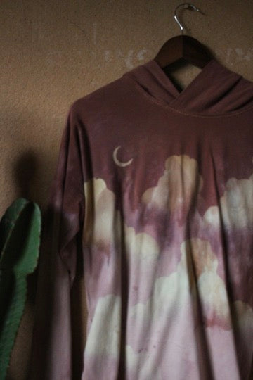 Small - Muave CLoudy Skies - Grest for traveling- Slouchy Long sleeve Hoodie  - Oversized Hoodie - 100% oRganic cotton