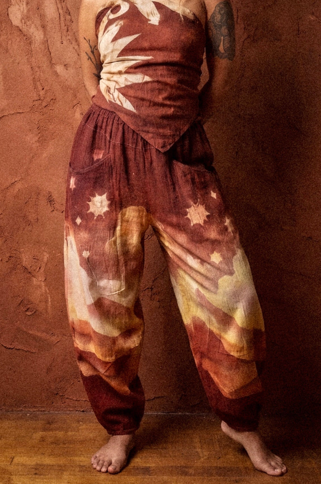 RTS- Golden Hour - Terracotta Minute Parachute Pants -  100% Organic Hand loomed Kala Cotton - Limited Series