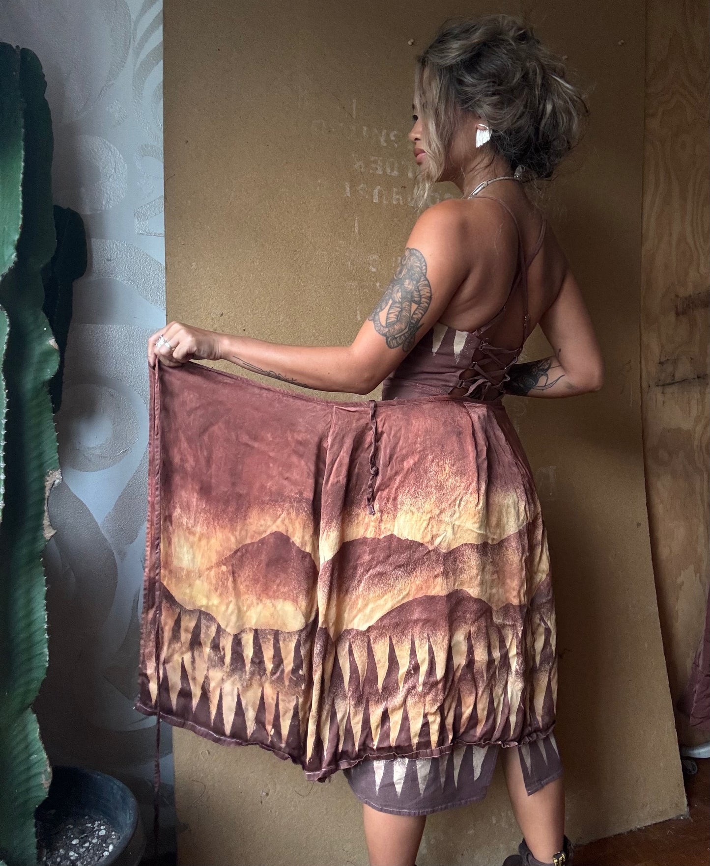 S/M Mauve Nurture Mountains - Orange peel "Silk" Wrap Skirt