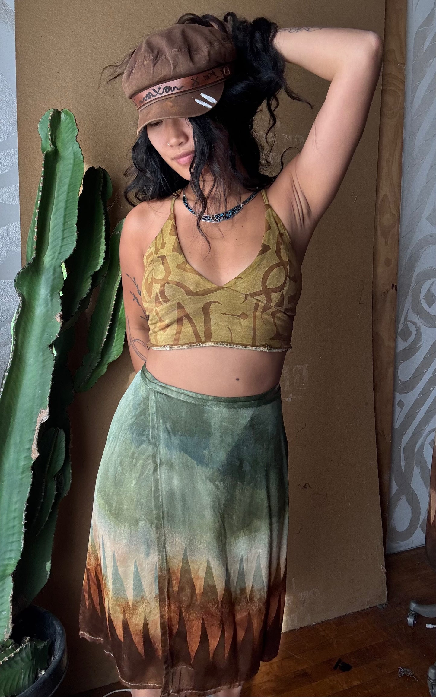 XS/Small/Medium - Mountainous Wrap Skirt - Semi Mini - Orange Peel Waste "Silk"