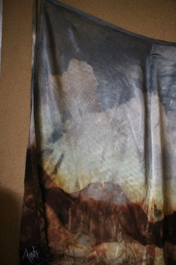 M/L- Autumn Fermenting - Landscape Tapestry Wrap Skirt- Made from Orange agricultural waste fabric "silk"