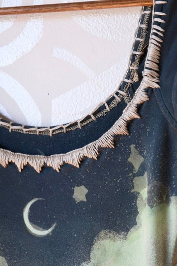 SMALL -Mountain Howl Basket Dress - OOAK - Hand Embroidered - Maxi Dress - 96% Organic Cotton 4% Spandex