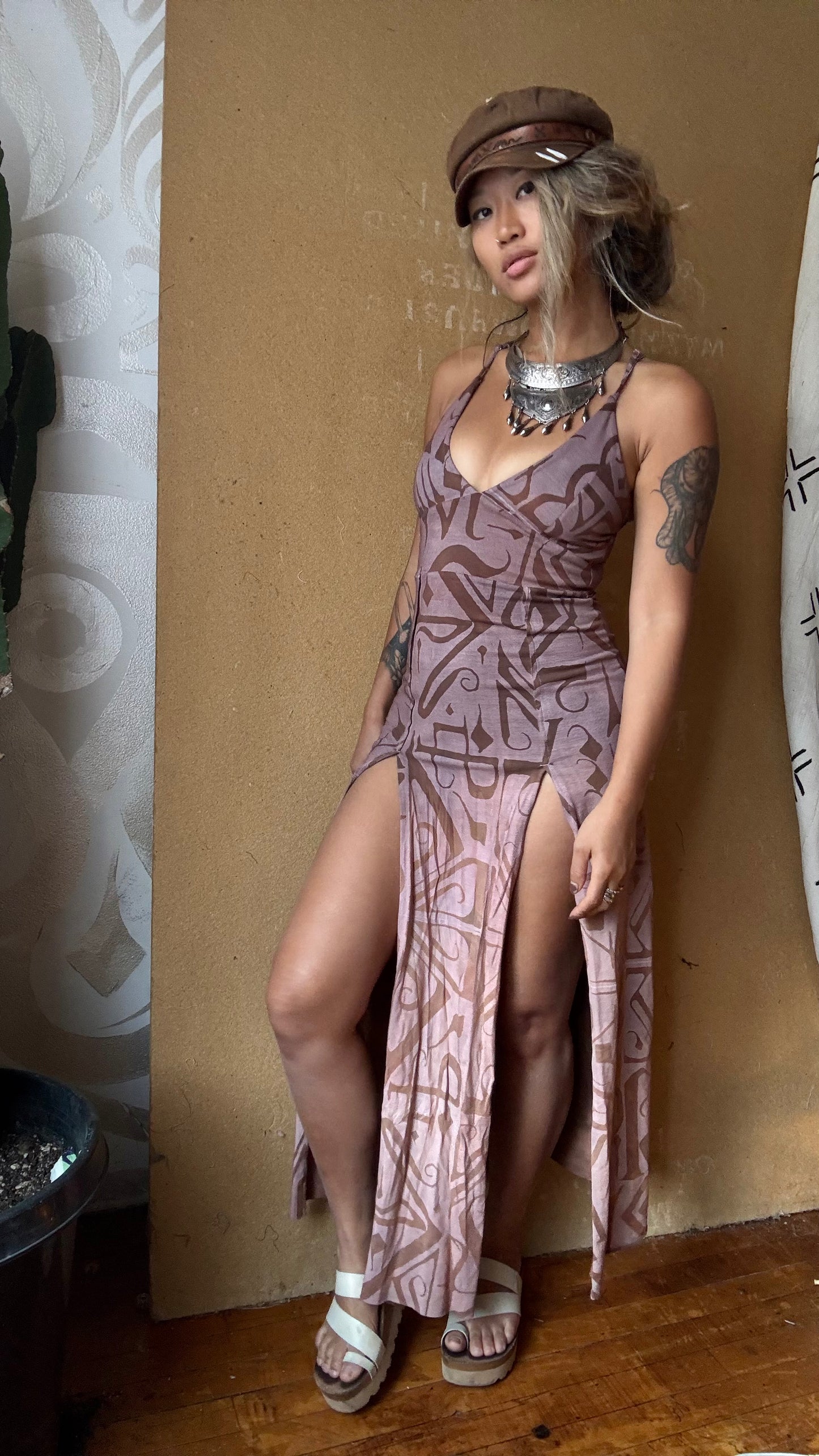 Small- Mauve Empress Slit Dress - Darkoski X Zhinh Colllaboration Dress (Runs Small)- Limited Series-  Bamboo/Cotton 4 %SPNDX