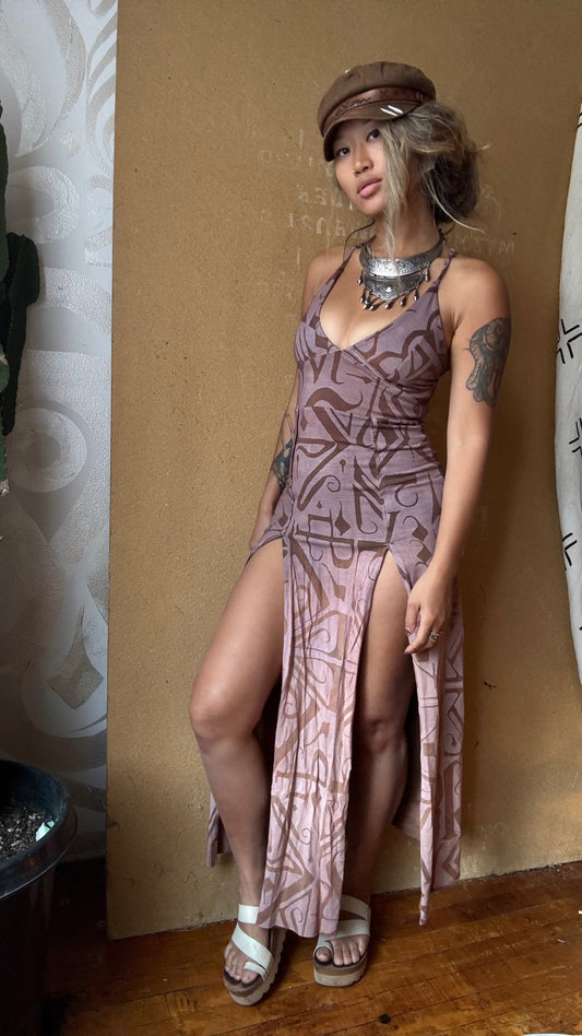 Small- Mauve Empress Slit Dress - Darkoski X Zhinh Colllaboration Dress (Runs Small)- Limited Series-  Bamboo/Cotton 4 %SPNDX