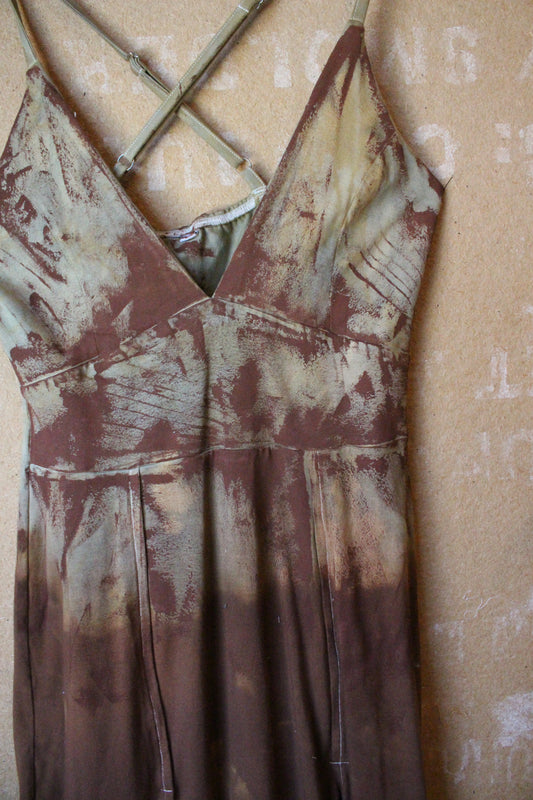 Small- OXIDATE Slit Dress 3- Made from Bamboo/Cotton/Spandex - Short length (dress for 5.5ft and shorter ) Hand painted - hand dyed & heat set