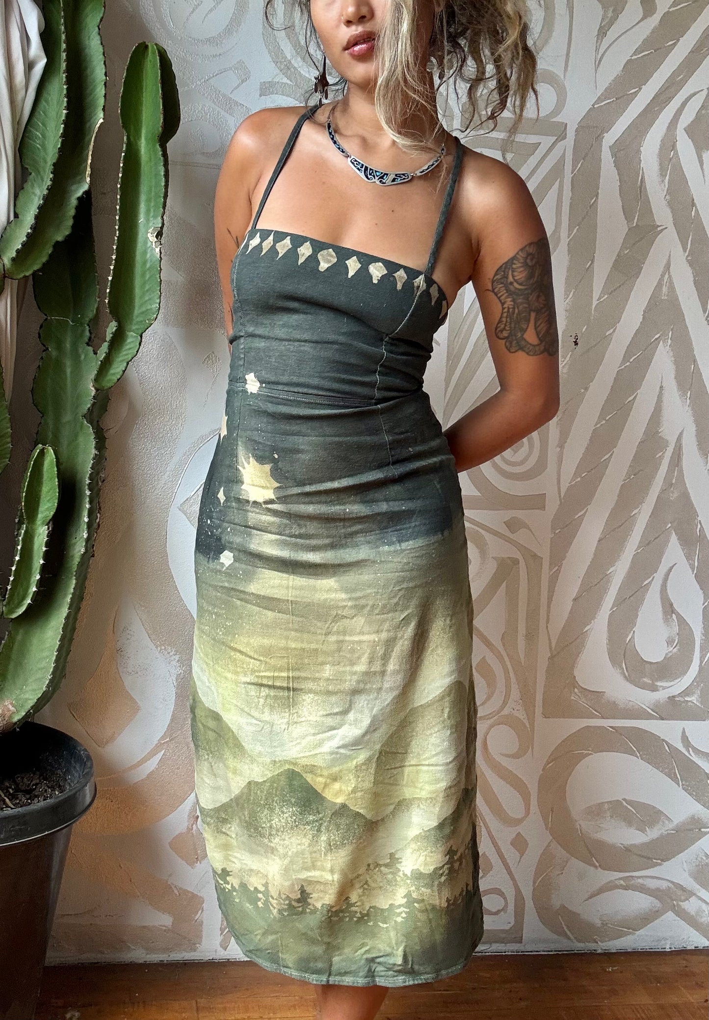 S/M (Fits SIze 4-6) - Emerald Hills Tie Back Dress - Linen / Rayon / Spandex - Upcycled - regeneration