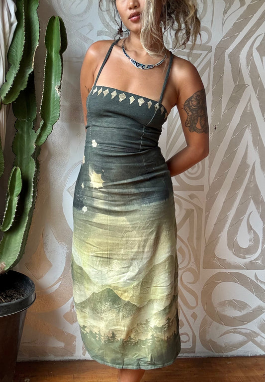 S/M (Fits SIze 4-6) - Emerald Hills Tie Back Dress - Linen / Rayon / Spandex - Upcycled - regeneration