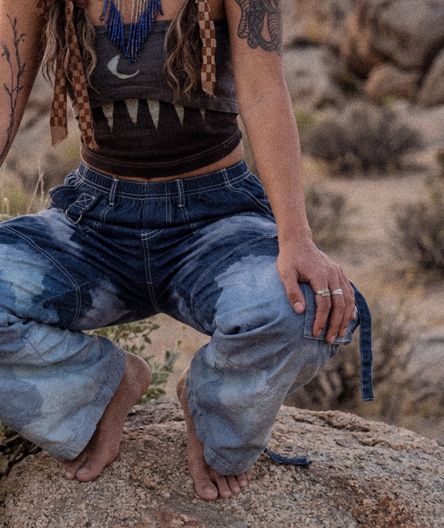 Large- Blue Skies Cloud Cargo Pants - 100% Cotton - Upcycled - Regenera-zhinh - Stretch Waist