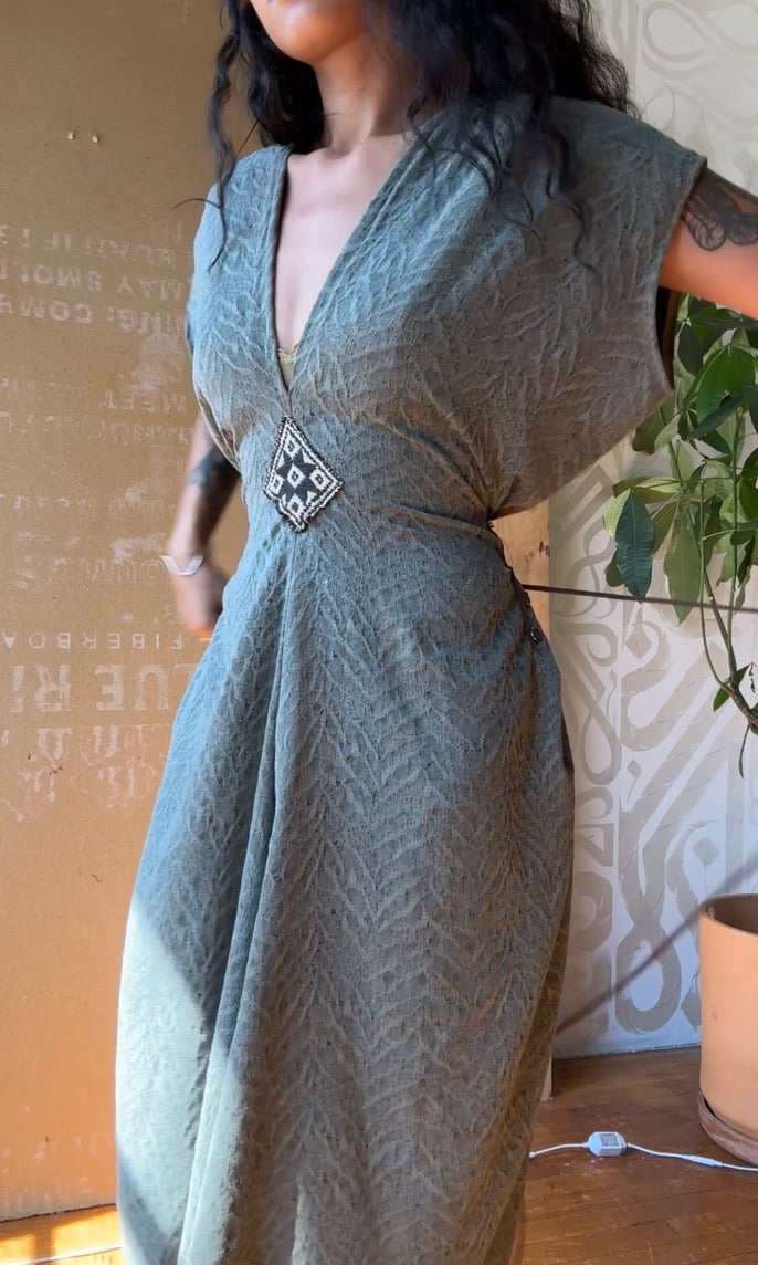 3 New ! Agave Subtle Zebra Print Henka Dress - Fits S/M/L - Medium Weight-Made from deadstock - Cupra Fabric- Hmong HIlltribe woven patch optional