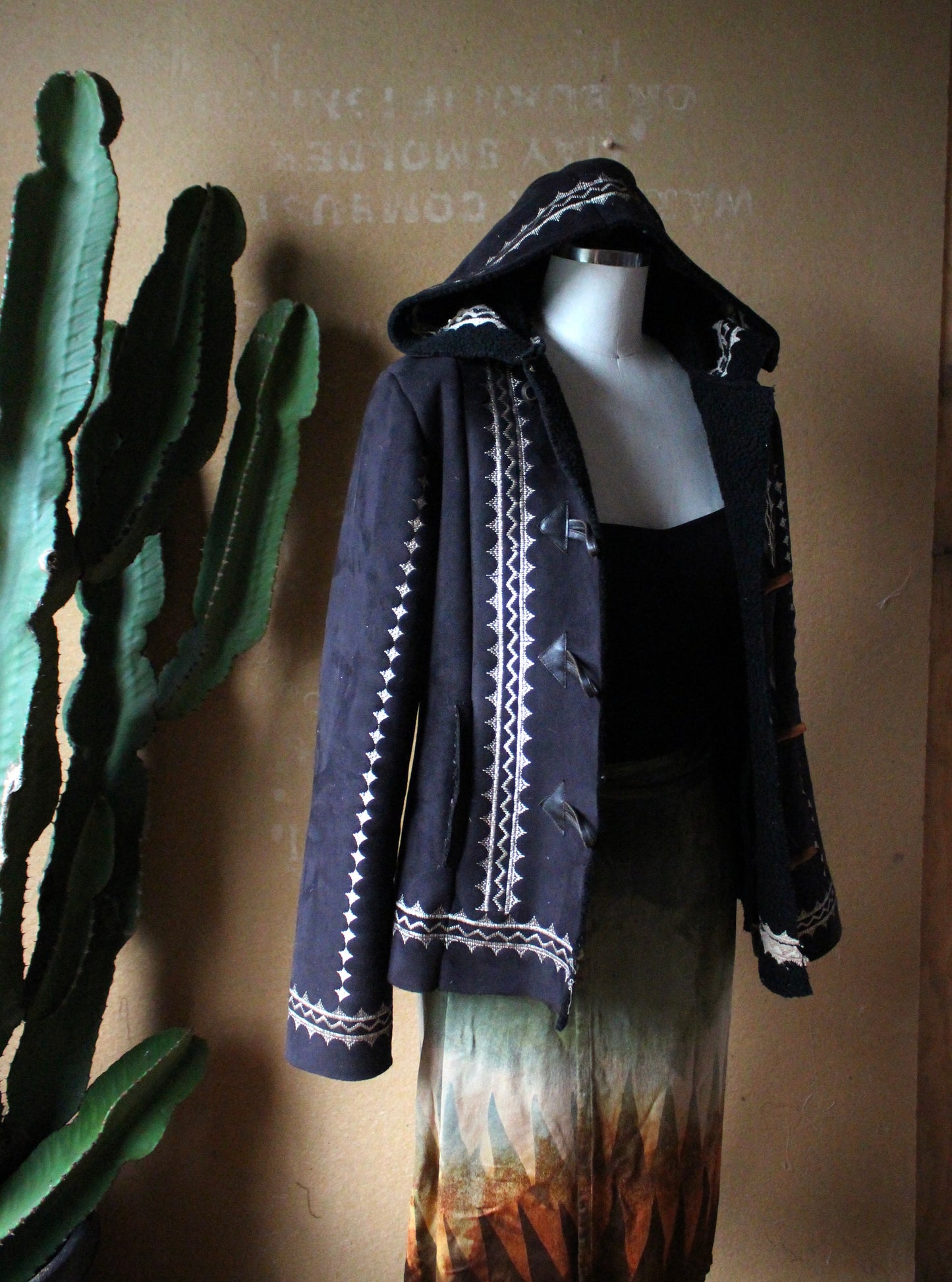 Small/Medium - Faux Suede  Silver Embroidered  Jacket - Black - Secondhand