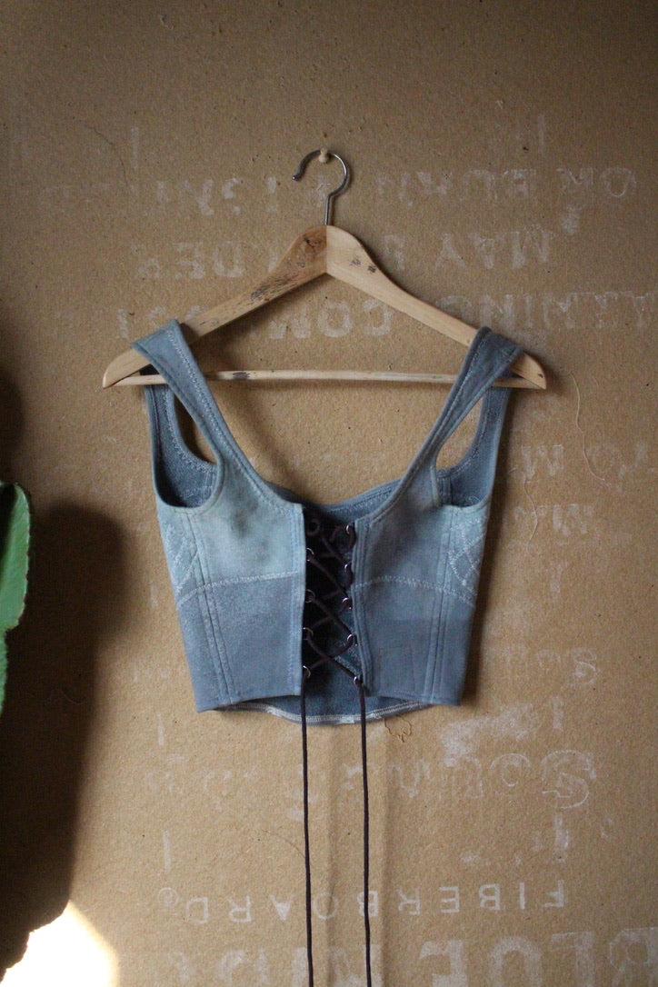 XS - Serpent Bones Ciontinuum- Light Blue Corset Top- Full Length  - 100% Heavy Weight Cotton French Terry - Deadstock Fabric (Copy)
